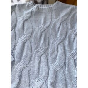 J. Jill Chenille Cable Knit Sweater Blue Crew Neck Pullover Womens Large Petite